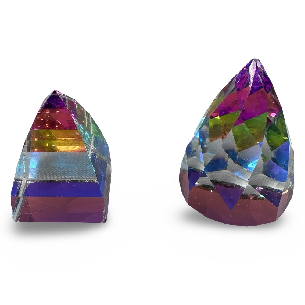 Swarovski Rainbow Cone Rio and Pyramid Vitrail Crystal Paperweight Set 2 READ